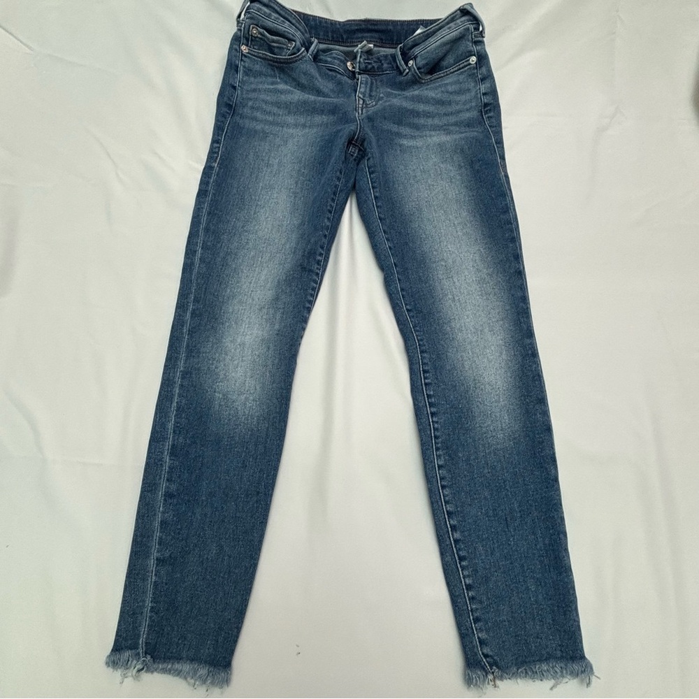 True Religion Halle Mid Rise Skinny Jeans with Distressed Hem